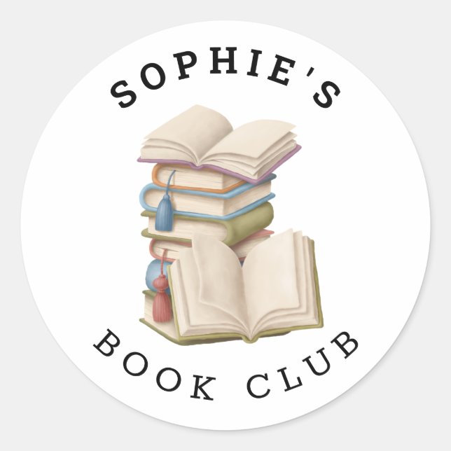 Book Club Name Illustration of Books Classic Round Sticker (Front)