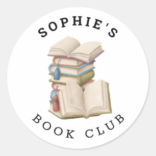 Book Club Name Illustration of Books Classic Round Sticker