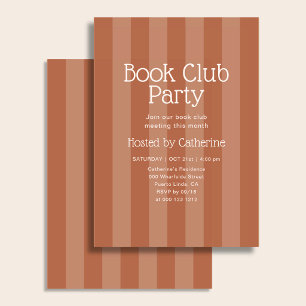 Book Club Party Vintage Stripe Orange Invitation