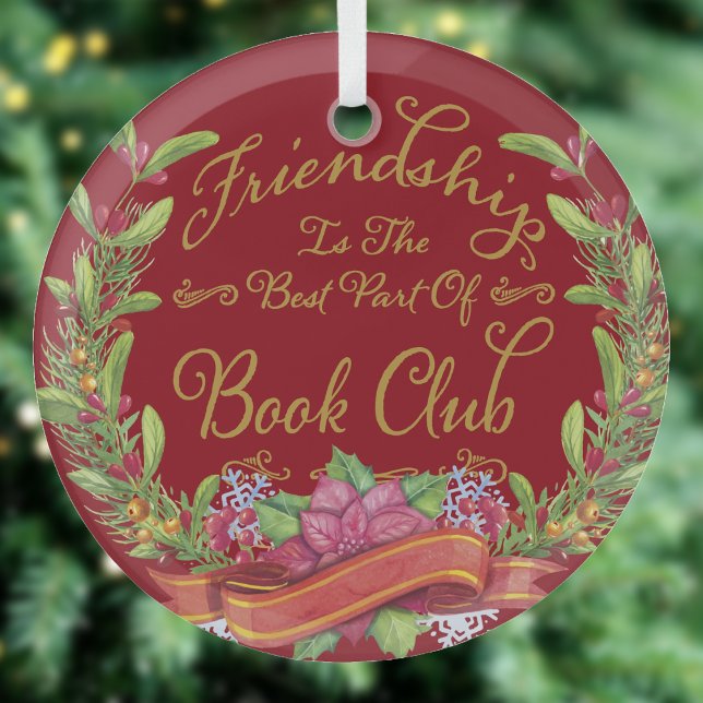Book Club Red Friendship Christmas Glass Tree Decoration (Book Club Friendship Ornament)