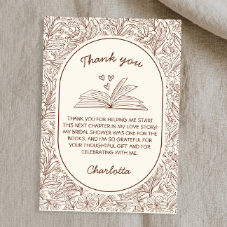 Book Club Theme Floral Brown Bridal Shower Thank You Card