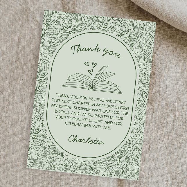 Book Club Theme Floral Sage Green Bridal Shower Thank You Card (Book Club Theme Floral Sage Green Bridal Shower Thank You Card)