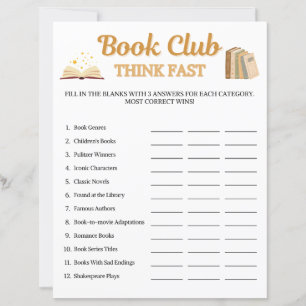 Book Club Think Fast Game