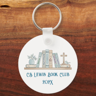 Book Club Watercolor Blue Happy Key Chain