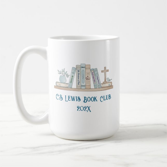 Book Club Watercolor Books Blue Happy Customizable Coffee Mug (Left)