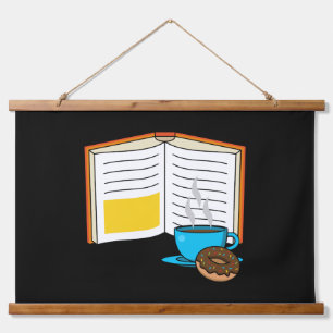 Book Coffee and Donut Cartoon Hanging Tapestry