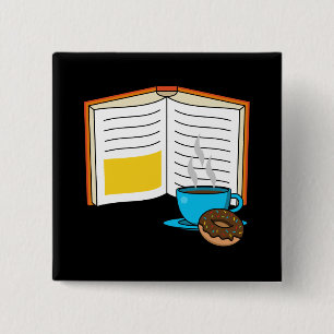 Book Coffee and Doughnut Cartoon 15 Cm Square Badge