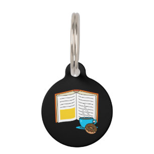 Book Coffee and Doughnut Cartoon Add Name Pet Tag
