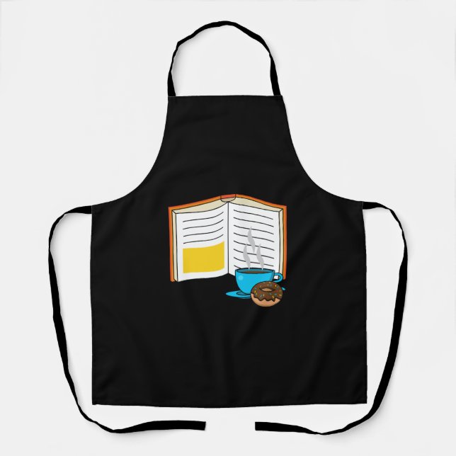 Book Coffee and Doughnut Cartoon Apron (Front)