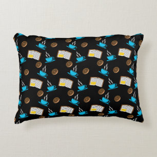 Book Coffee and Doughnut Cartoon Decorative Cushion