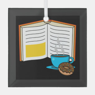 Book Coffee and Doughnut Cartoon Glass Tree Decoration