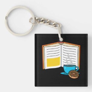 Book Coffee and Doughnut Cartoon Key Ring