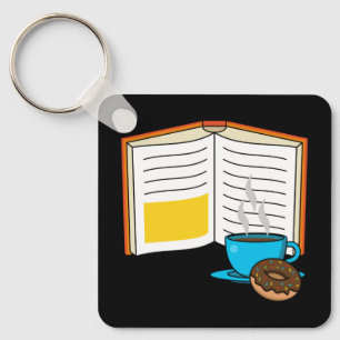 Book Coffee and Doughnut Cartoon Key Ring