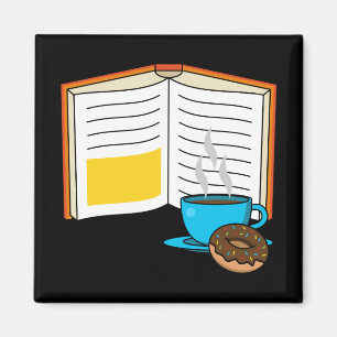 Book Coffee and Doughnut Cartoon Magnet