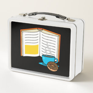 Book Coffee and Doughnut Cartoon Metal Lunch Box