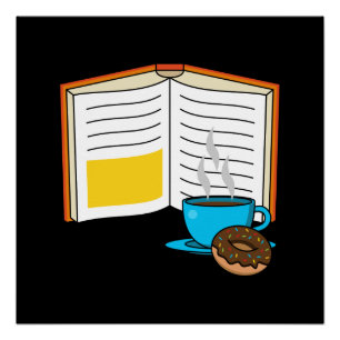 Book Coffee and Doughnut Cartoon Poster