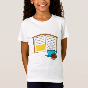 Book Coffee and Doughnut Cartoon T-Shirt