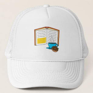 Book Coffee and Doughnut Cartoon Trucker Hat