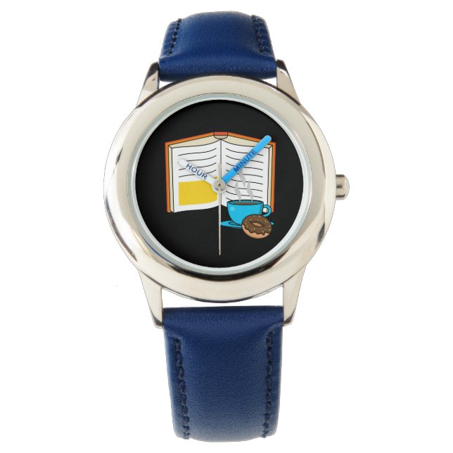 Book Coffee and Doughnut Cartoon Watch (Front)