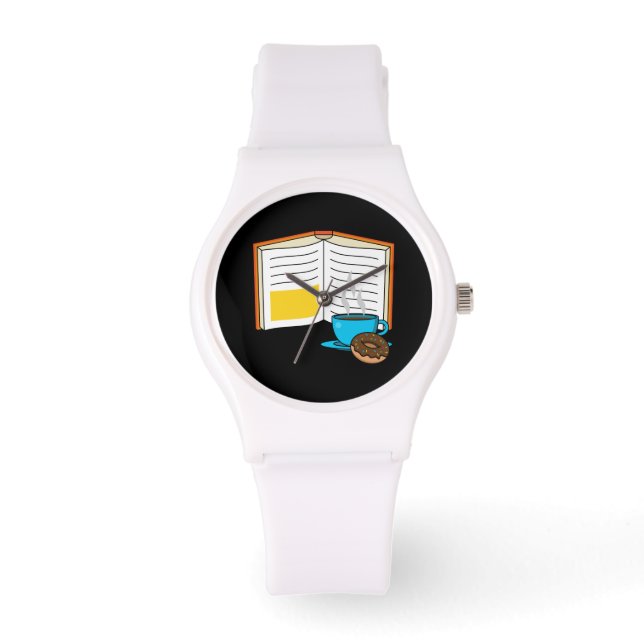 Book Coffee and Doughnut Cartoon Watch (Front)