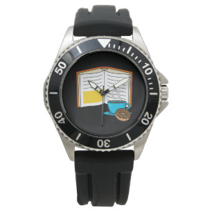 Book Coffee and Doughnut Cartoon Watch