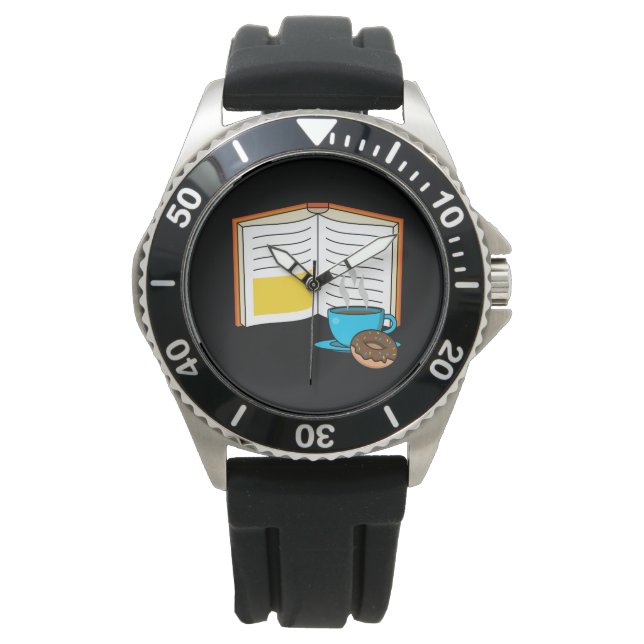 Book Coffee and Doughnut Cartoon Watch (Front)