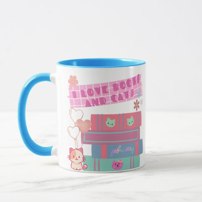 Book Coquette - I Love Books & Cats - Bookish  Mug (Left)
