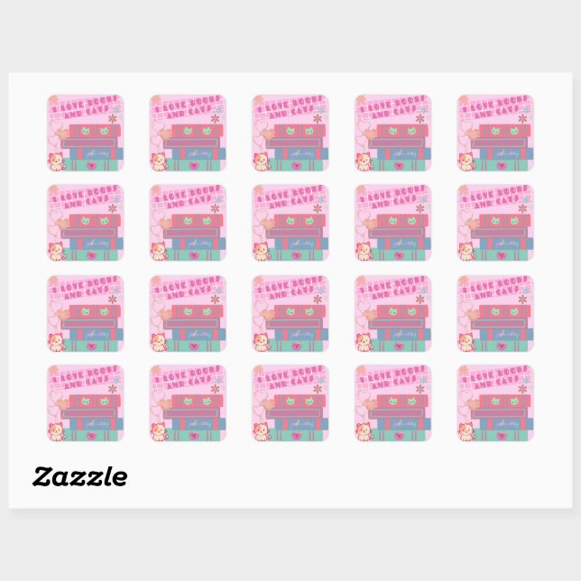 Book Coquette - I Love Books & Cats - Bookish  Square Sticker (Sheet)