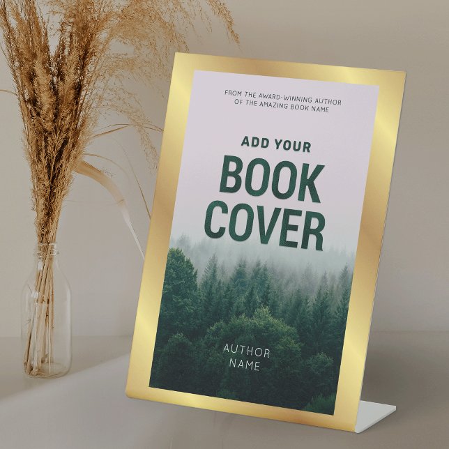 Book Cover Gold Frame Author Book Signing Pedestal Pedestal Sign (Custom Book Cover Pedestal Sign With Faux Gold Border)
