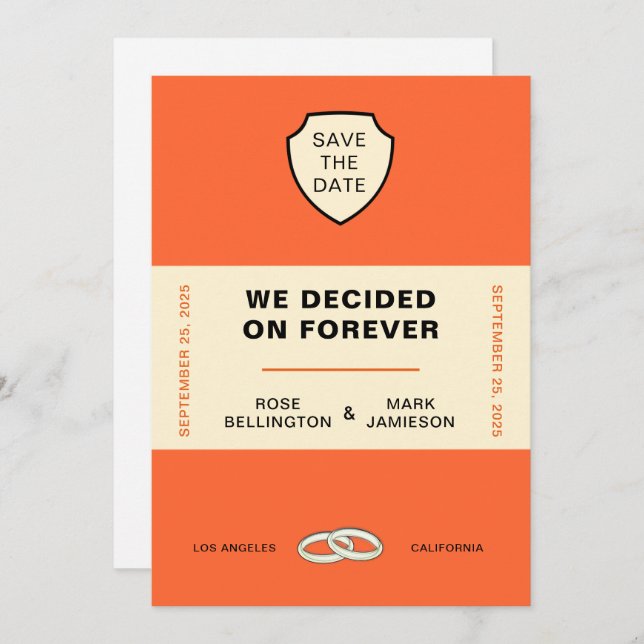 BOOK COVER "WE DECIDED ON FOREVER" SAVE THE DATE INVITATION (Front/Back)