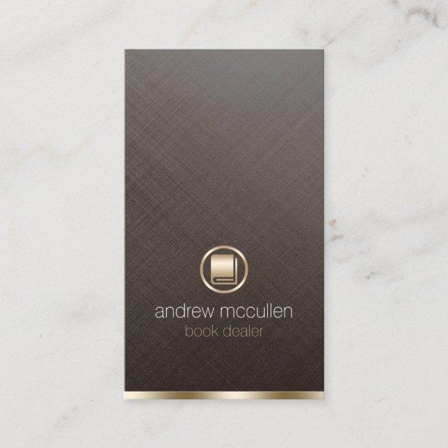 Book Dealer Gold Book Icon Brushed Metal Business Card (Front)