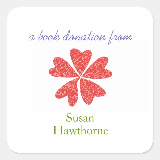 Book donation sticker - blooming hearts - square (Front)
