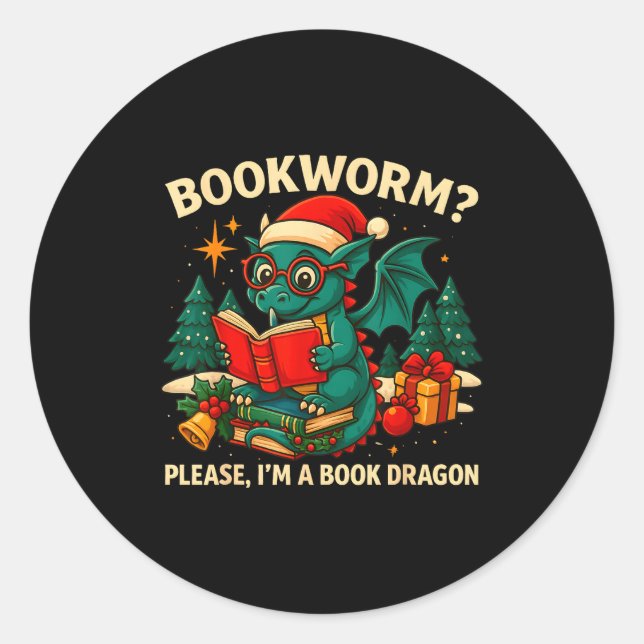 Book Dragon Christmas Reading Gift For Fantasy Lov Classic Round Sticker (Front)
