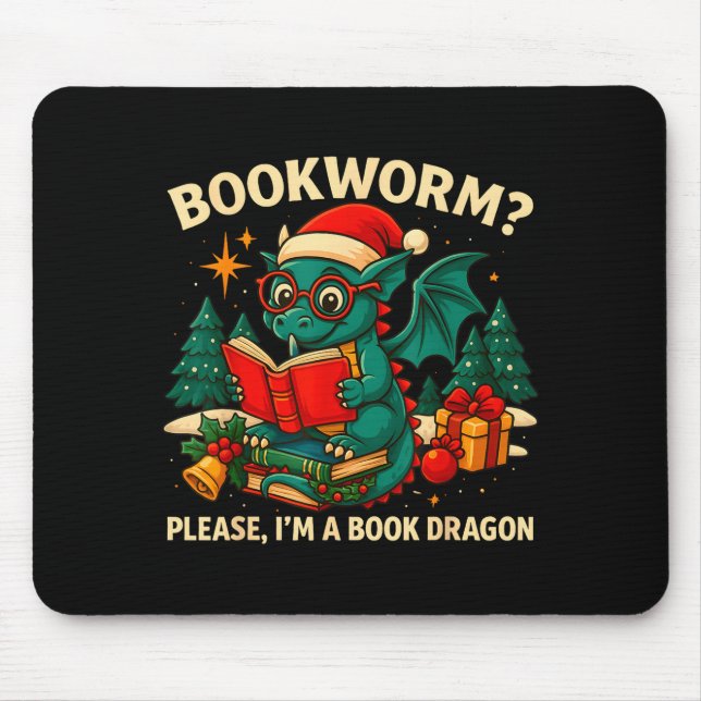 Book Dragon Christmas Reading Gift For Fantasy Lov Mouse Mat (Front)
