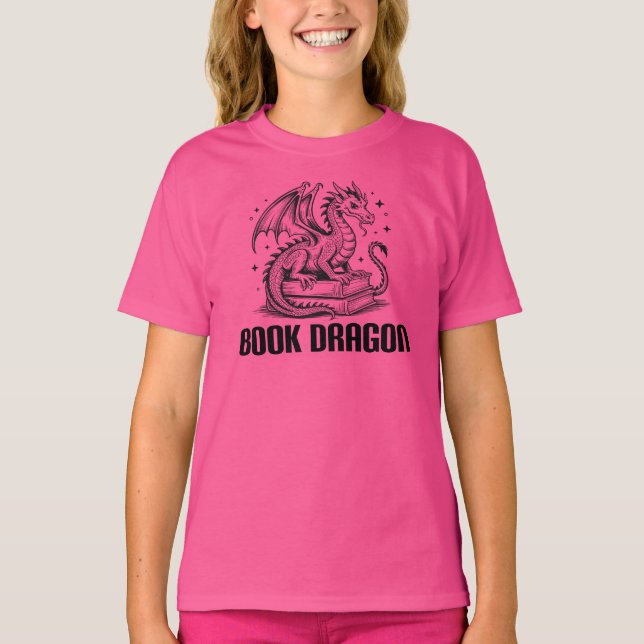 Book Dragon, Fantasy Reader T-Shirt (Front)