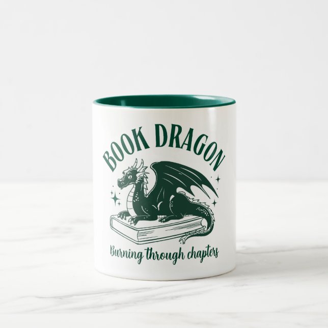 Book Dragon Funny Script Bookish Saying Two-Tone Coffee Mug (Center)