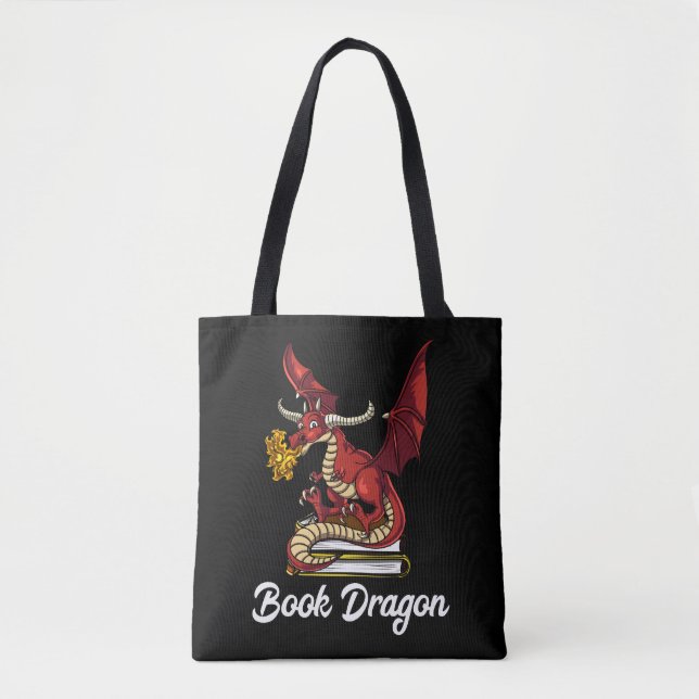 Book Dragon Literature Reading Geek Nerd Tote Bag (Front)