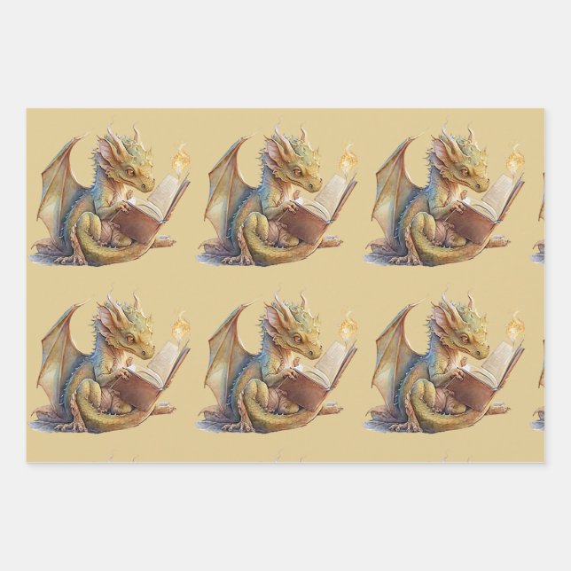 Book Dragon  Wrapping Paper Sheet (Front)