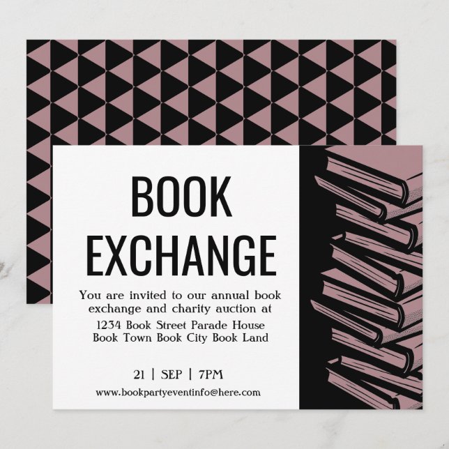 Book Exchange Black Dusty Rose Invitation (Front/Back)