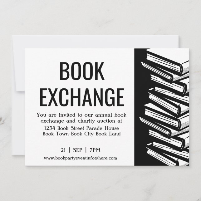 Book Exchange Black White Invitation (Front)