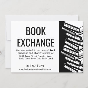 Book Exchange Black White Invitation