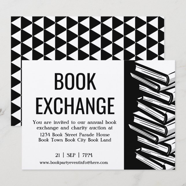 Book Exchange Black White Kraft Invitation (Front/Back)