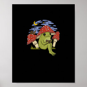 Book Fan Frog With Mushroom Hat Cottagecore Goblin Poster