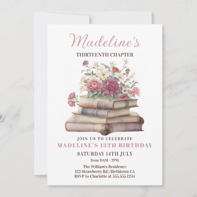Book floral Girl Birthday Invitation (Front)