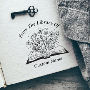 Book & Flowers from the library of book your name  Self-inking Stamp