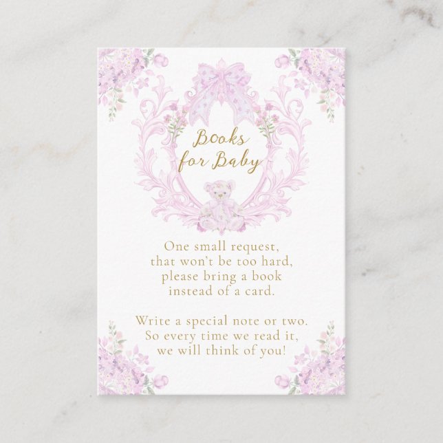 Book for BabyPink Floral Crest Preppy Baby Shower  Enclosure Card (Front)