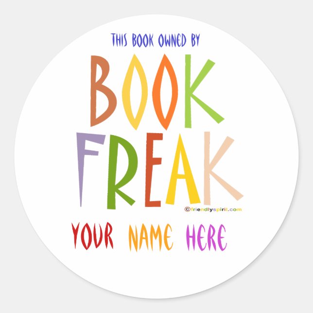Book Freak Bookplate Classic Round Sticker (Front)