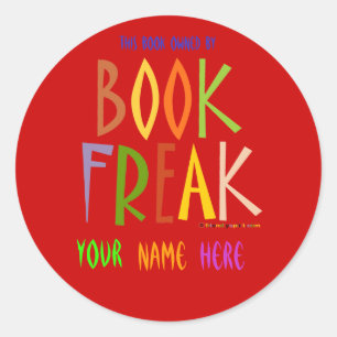 Book Freak Bookplate - Red Background Classic Round Sticker