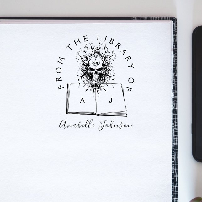 Book From The Library Goth Skull Initials Script Rubber Stamp (Creator Uploaded)