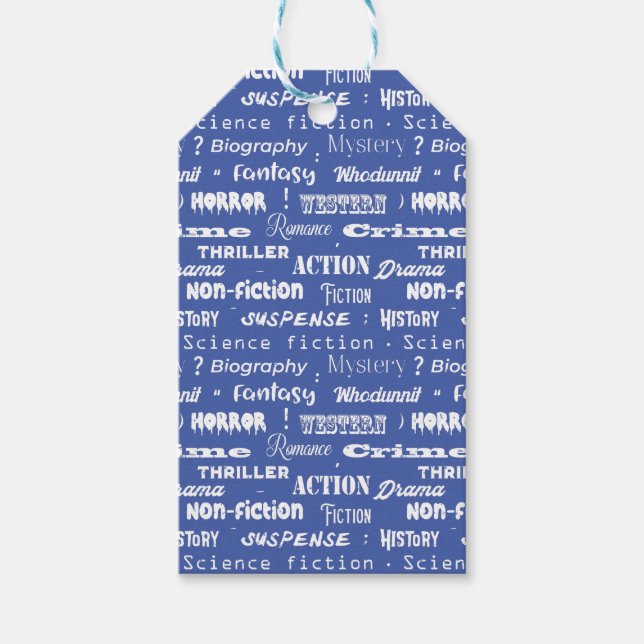 Book Genres Blue White Gift Tags (Front)